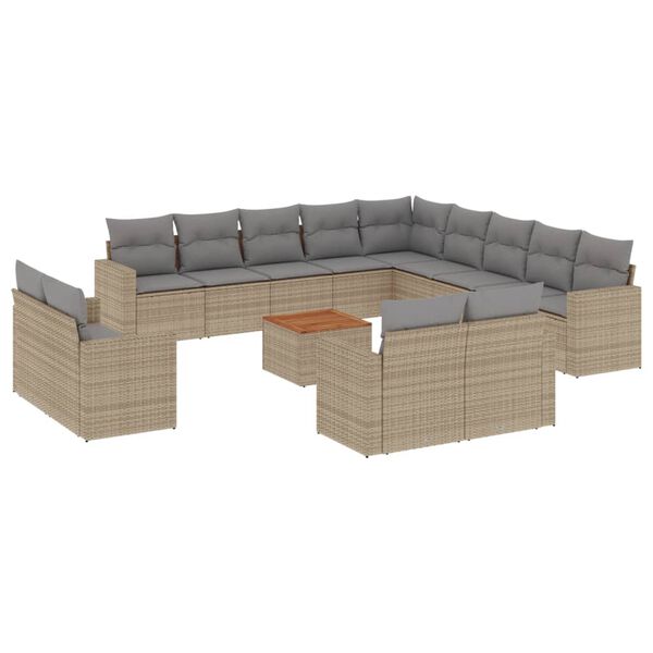 vidaXL 14 Piece Garden Sofa Set with Cushions Beige Poly Rattan
