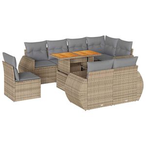 vidaXL 9 Piece Garden Sofa Set with Cushions Beige Poly Rattan