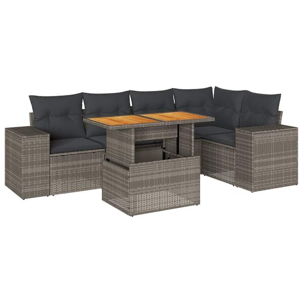 vidaXL 6 Piece Garden Sofa Set with Cushions Grey Poly Rattan