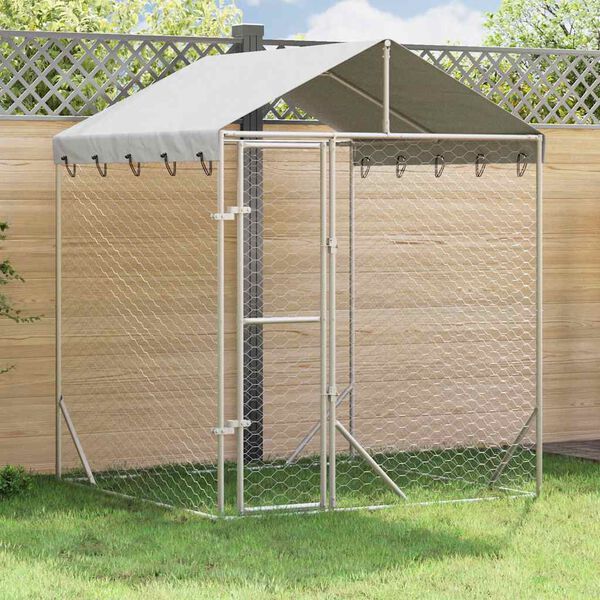vidaXL Outdoor Dog Kennel with Roof Silver 2x2x2.5 m Galvanised Steel