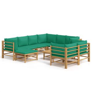 vidaXL 10 Piece Garden Lounge Set with Green Cushions Bamboo
