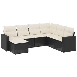 vidaXL 7 Piece Garden Sofa Set with Cushions Black Poly Rattan