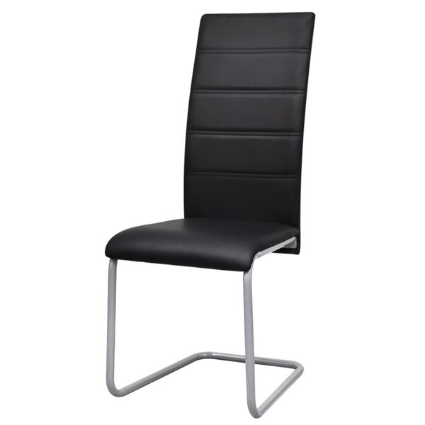 vidaXL Cantilever Dining Chairs 4 pcs Black Faux Leather