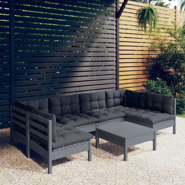 vidaXL 7 Piece Garden Lounge Set with Cushions Grey Solid Pinewood