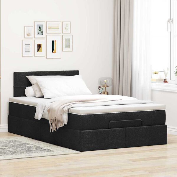 vidaXL Ottoman Bed with Mattress Black King Single Fabric