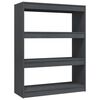 vidaXL Book Cabinet/Room Divider Grey 100x30x103 cm Solid Pinewood