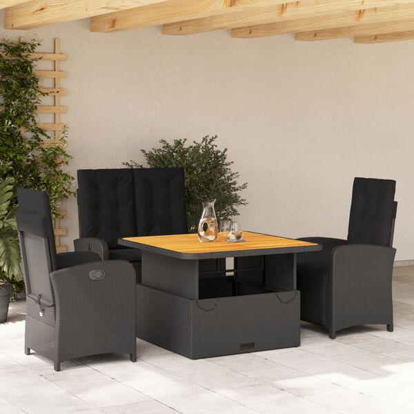 vidaXL 4 Piece Garden Dining Set with Cushions Black Poly Rattan