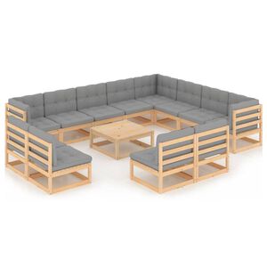 vidaXL 13 Piece Garden Lounge Set with Cushions Solid Pinewood