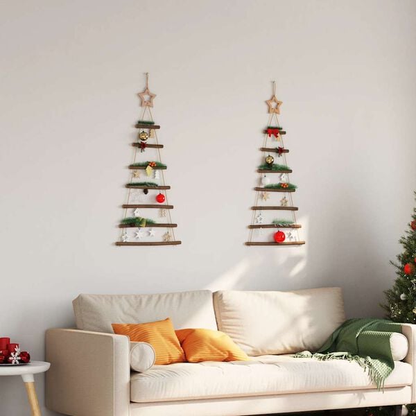 vidaXL&nbsp;Hanging Christmas Trees with Top Stars 2 pcs 42x90 cm Natural Branch