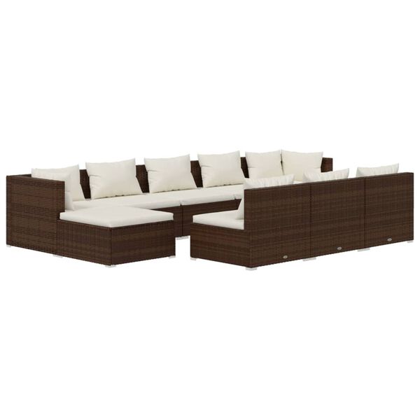 vidaXL 10 Piece Garden Lounge Set with Cushions Brown Poly Rattan
