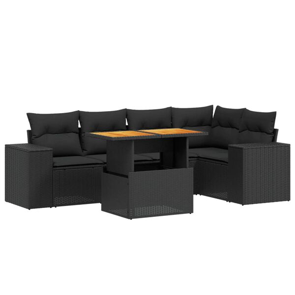 vidaXL 6 Piece Garden Sofa Set with Cushions Black Poly Rattan