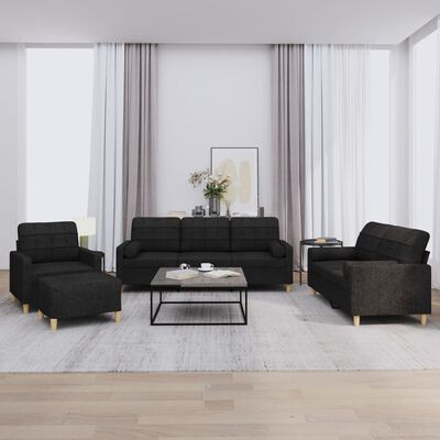 vidaXL 4 Piece Sofa Set with Pillows Black Fabric