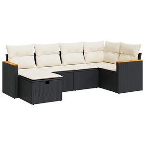 vidaXL 6 Piece Garden Sofa Set with Cushions Black Poly Rattan
