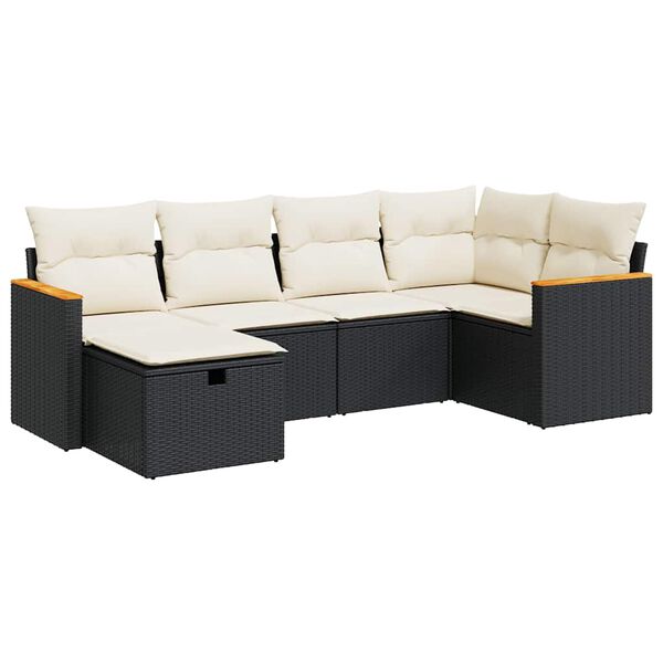 vidaXL 6 Piece Garden Sofa Set with Cushions Black Poly Rattan