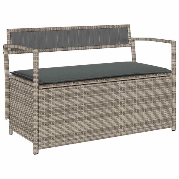vidaXL Garden Storage Bench with Cushion Grey Poly Rattan
