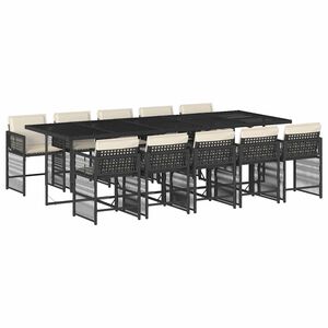 vidaXL 11 Piece Garden Dining Set with Cushions Black Poly Rattan