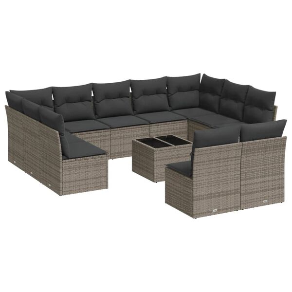 vidaXL 12 Piece Garden Sofa Set with Cushions Grey Poly Rattan