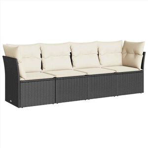 vidaXL 4 Piece Garden Sofa Set with Cushions Black Poly Rattan