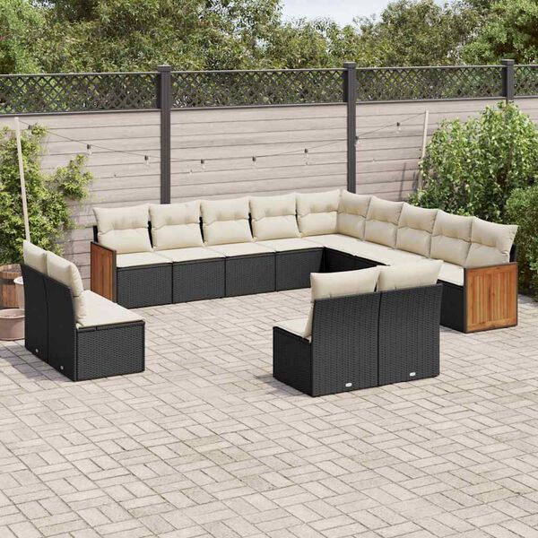 vidaXL 13 Piece Garden Sofa Set with Cushions Black Poly Rattan