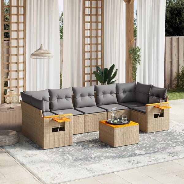 vidaXL 8 Piece Garden Sofa Set with Cushions Beige Poly Rattan