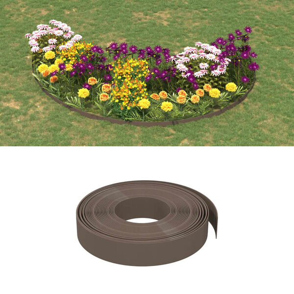 vidaXL Garden Edgings 2 pcs Brown 10 m 10 cm Polyethylene