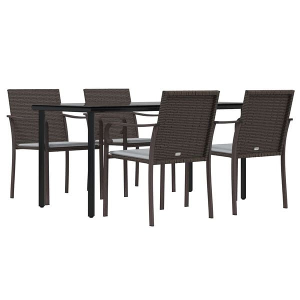 vidaXL 5 Piece Garden Dining Set with Cushions Poly Rattan and Steel