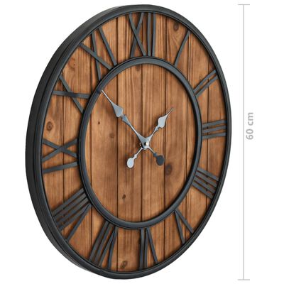 vidaXL Vintage Wall Clock with Quartz Movement Wood and Metal 60cm XXL