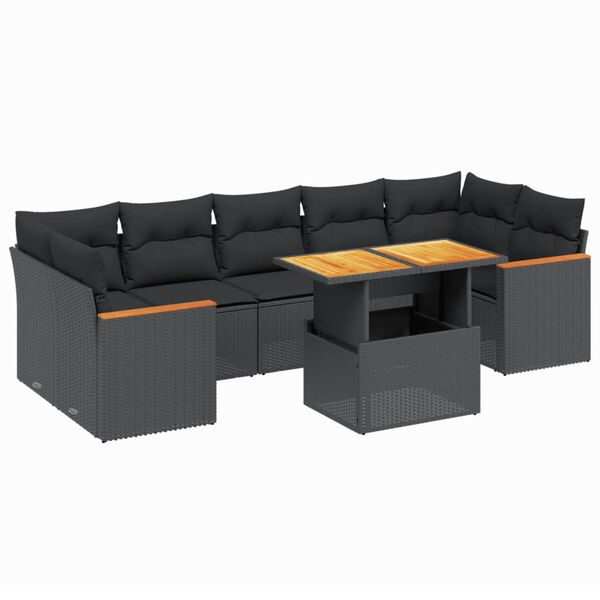 vidaXL 8 Piece Garden Sofa Set with Cushions Black Poly Rattan