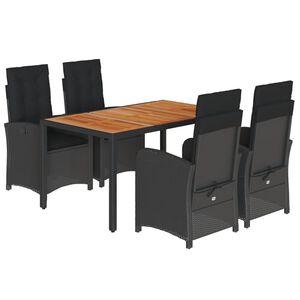 vidaXL 5 Piece Garden Dining Set with Cushions Black Poly Rattan