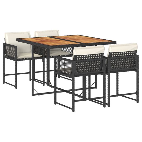 vidaXL 5 Piece Garden Dining Set with Cushions Black Poly Rattan