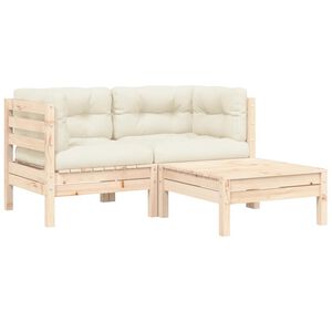 vidaXL 3 Piece Garden Lounge Set with Cream Cushions Solid Pinewood