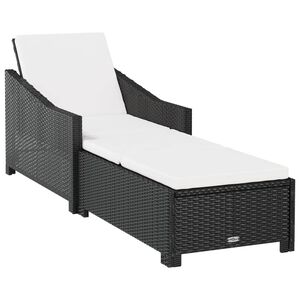 vidaXL Sun Lounger with Cream White Cushion Poly Rattan Black