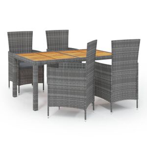 vidaXL 5 Piece Outdoor Dining Set with Cushions Poly Rattan Grey