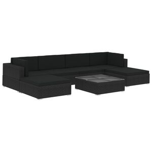 vidaXL 7 Piece Garden Lounge Set with Cushions Poly Rattan Black