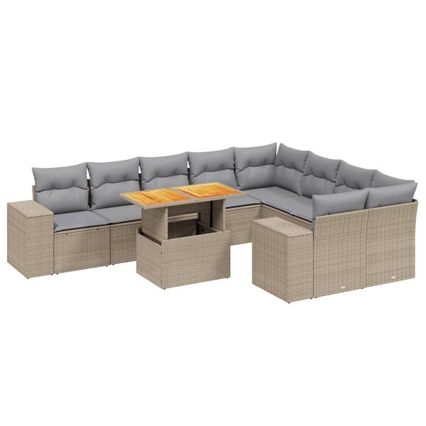 vidaXL 10 Piece Garden Sofa Set with Cushions Beige Poly Rattan