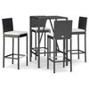 vidaXL 5 Piece Garden Bar Set with Cushions Black Poly Rattan