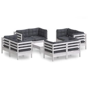 vidaXL 9 Piece Garden Lounge Set with Anthracite Cushions Pinewood