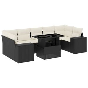 vidaXL 8 Piece Garden Sofa Set with Cushions Black Poly Rattan