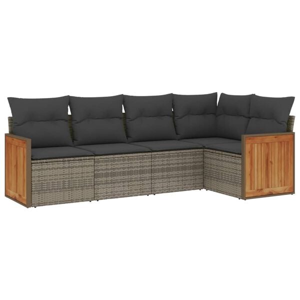 vidaXL 5 Piece Garden Sofa Set with Cushions Grey Poly Rattan