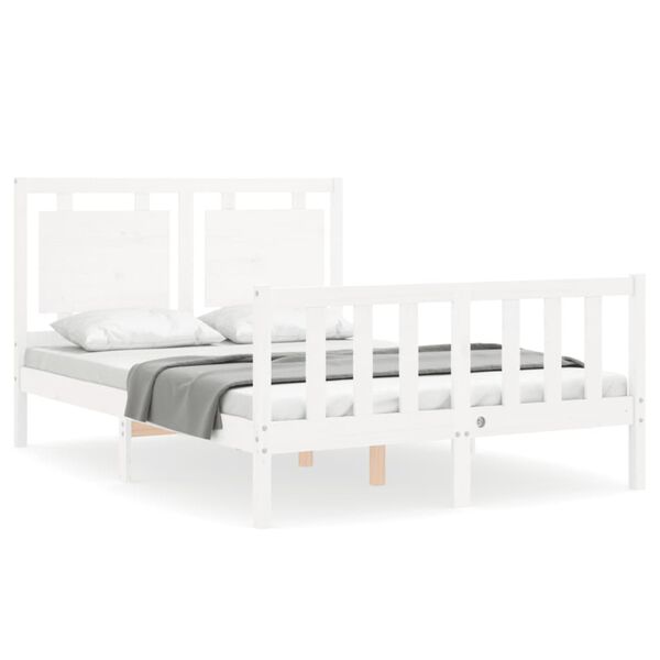 vidaXL Bed Frame without Mattress White Double Solid Wood Pine