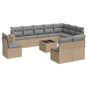 vidaXL 11 Piece Garden Sofa Set with Cushions Beige Poly Rattan