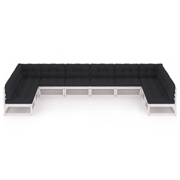 vidaXL 10 Piece Garden Lounge Set with Cushions White Solid Pinewood