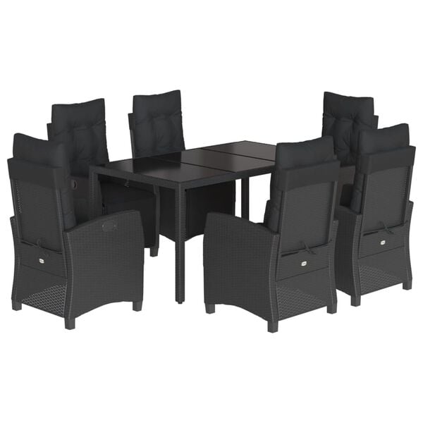 vidaXL 7 Piece Garden Dining Set with Cushions Black Poly Rattan