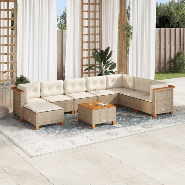 vidaXL 9 Piece Garden Sofa Set with Cushions Beige Poly Rattan