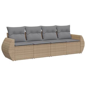 vidaXL 4 Piece Garden Sofa Set with Cushions Beige Poly Rattan