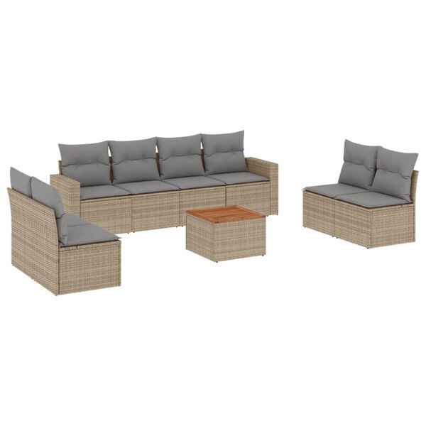 vidaXL 9 Piece Garden Sofa Set with Cushions Beige Poly Rattan