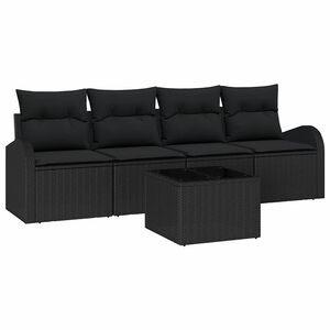vidaXL Garden Sofa Set 5 pcs Black Poly Rattan and Steel and Glass