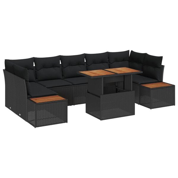 vidaXL Garden Dining Set with Cushion Manual 8 pcs Black and Brown