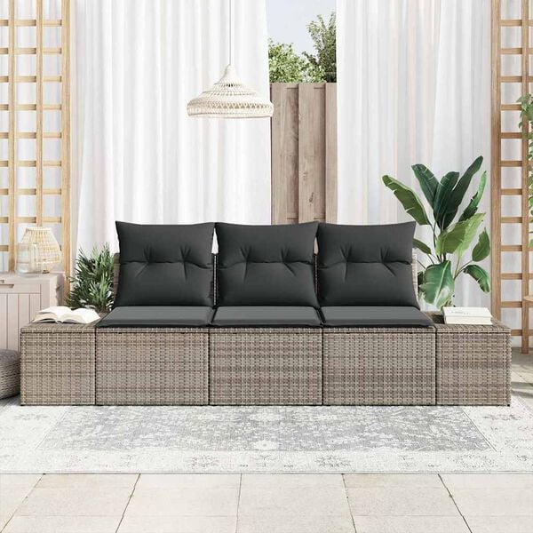 vidaXL Garden Sofa Set with Storage 3 pcs Grey Poly Rattan