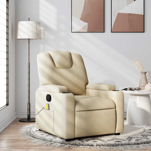 vidaXL Massage Recliner Chair Cream Fabric